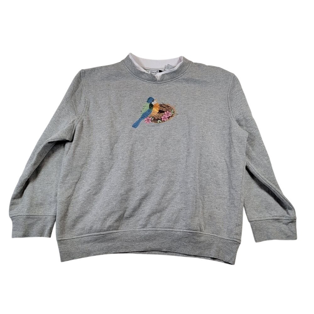 VTG Speculation Men's‎ Crewneck Sweater Sz L Large Gray Bird Embroidered